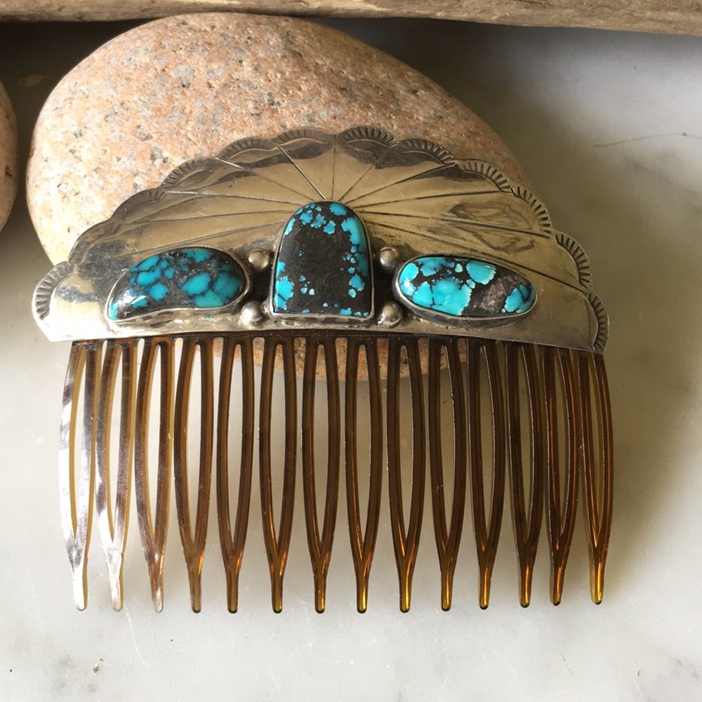Sold Vtg Navajo Native American TurquoiseHair Comb - Picture 2 of 7